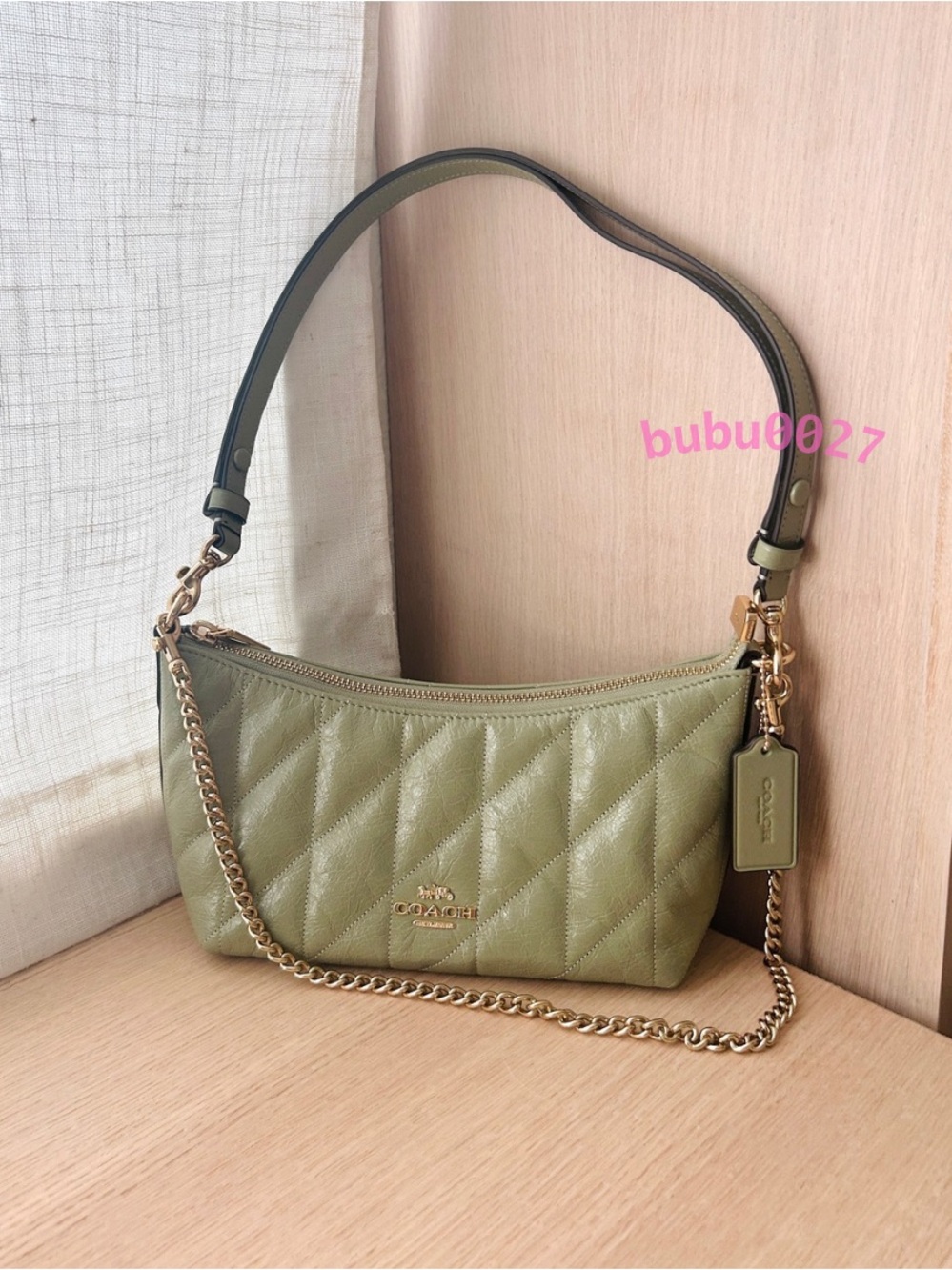 NWT🍐Coach Caitlin Shoulder Bag With Quilting Pistachio Green CDZ88 Crossbody